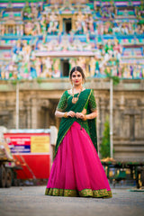 Green Pink Hand embroidery lehenga