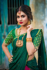 Green Pink Hand embroidery lehenga