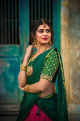 Green Pink Hand embroidery lehenga