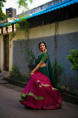Green Pink Hand embroidery lehenga