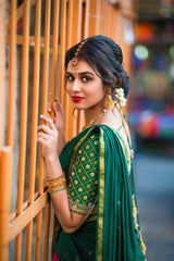 Green Pink Hand embroidery lehenga