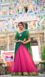 Green Pink Hand embroidery lehenga