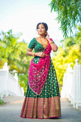 Green Pink Silk lehenga