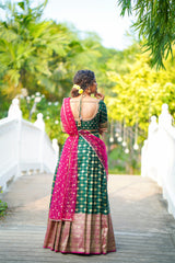 Green Pink Silk lehenga
