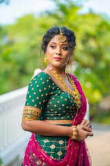 Green Pink Silk lehenga