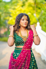 Green Pink Silk lehenga