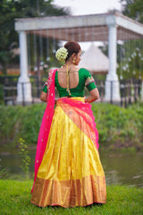 Green Yellow Embroidery Silk lehenga