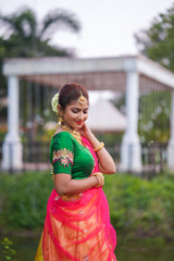 Green Yellow Embroidery Silk lehenga