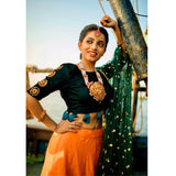Green & Orange Hand embroidery lehenga