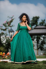 Green Hand Embroidered organza anarkali - YoshnasByEla