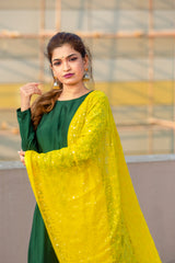 Green anarkali with dupatta