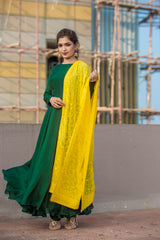 Green anarkali with dupatta