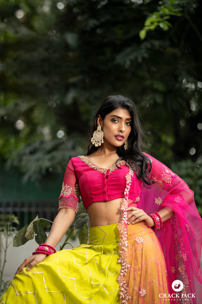 Green and Pink Embroidery lehenga