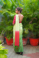 Green and Red mul cotton ombre saree