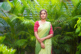 Green and Red mul cotton ombre saree