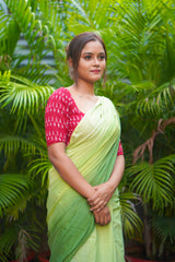 Green and Red mul cotton ombre saree