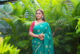 Green mul cotton block printed saree
