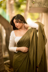 Green mul cotton plain saree