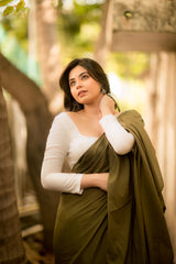 Green mul cotton plain saree