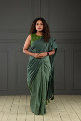 Green mul cotton ombre saree