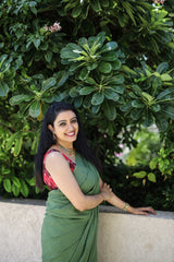 Green mul cotton plain saree