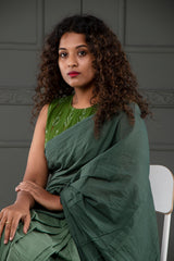 Green mul cotton ombre saree