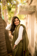 Green mul cotton plain saree
