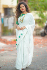 Green mul cotton plain saree