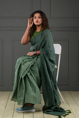 Green mul cotton ombre saree