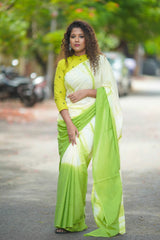 Green mul cotton tie & dye saree