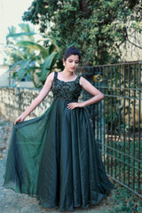 Green organza anarkali