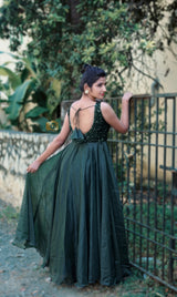 Green organza anarkali