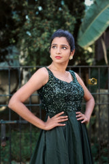 Green organza anarkali