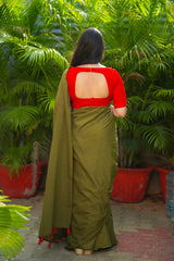 Green plain mul cotton saree