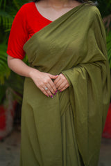 Green plain mul cotton saree