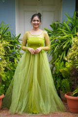 Green sequins net anarkali
