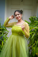 Green sequins net anarkali