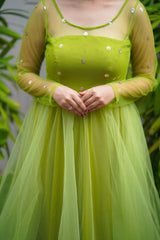 Green sequins net anarkali