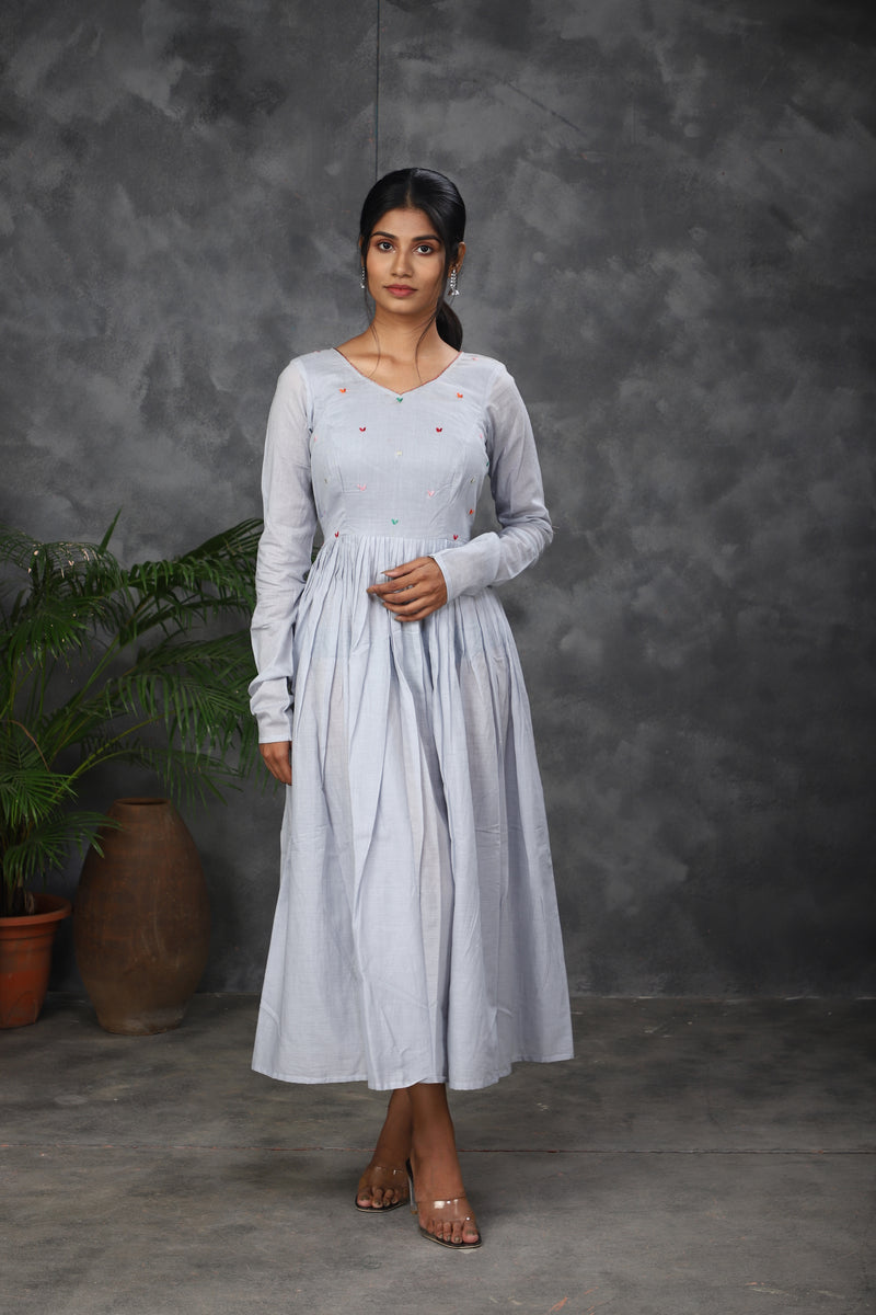 Grey Embroidery Mul cotton dress (Top)