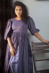 Grey Pink Embroidery Mul cotton dress (Top)