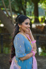 Grey Pink Georgette lehenga