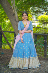 Grey Pink Georgette lehenga