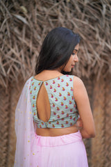 Grey & Pink embroidery santoon lehenga