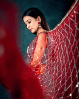 Grey & Red net lehenga