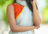 Grey mul cotton block printed saree