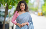 Grey mul cotton plain saree