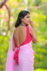 Pink plain cotton tassel Blouse