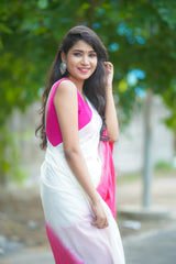 Off White and Pink dual shade mul cotton saree