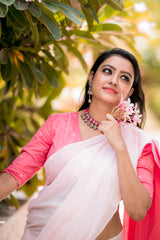 off white and Pink shaded mul cotton saree