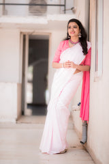 off white and Pink shaded mul cotton saree